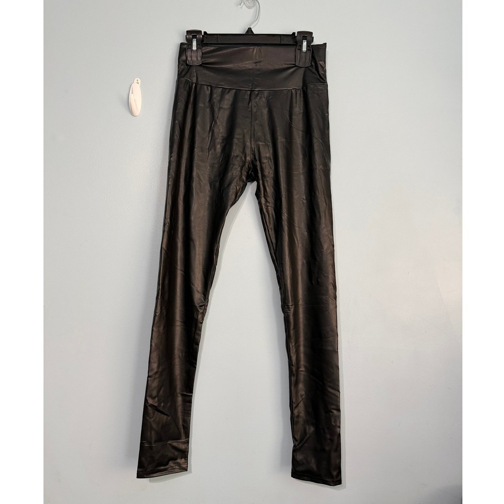 Black Faux Leather High Waisted Leggings Women's Large Stretch Skinny Pants 1659